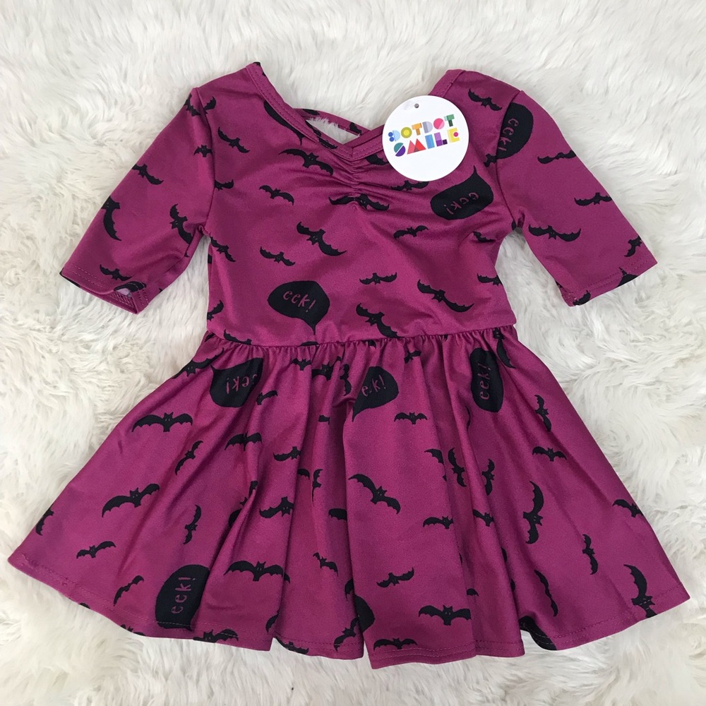 DOT DOT SMILE Baby Girl Halloween Dress Bat Print Purple Black Size 6-12 Months‎